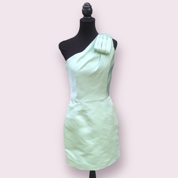 Alexia María Blair Bow Silk Mini Dress Mint Size 10 One Shoulder Formal Special - Picture 1 of 14